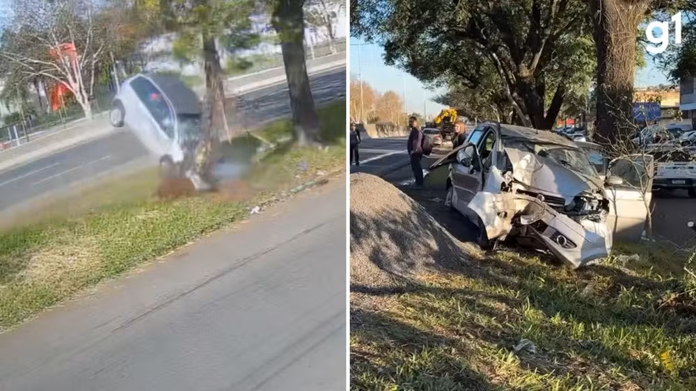 Carro com 6 ocupantes da mesma família atinge árvore após choque com caminhão no RS